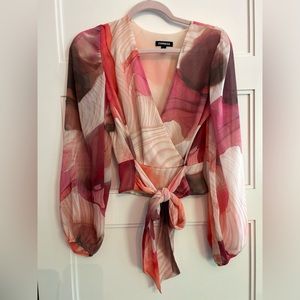 Express V-Neck Wrap Tie Waist Blouse